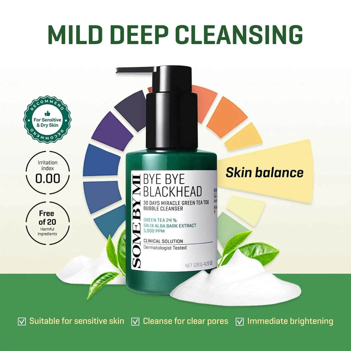 SOME BY MI Bye Bye Blackhead 30 Days Miracle Green Tea Tox Bubble Cleanser (120g)